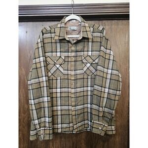 Vintage Great Lakes Recreation Shirt‎ Mens Large Plaid Beige Flannel Western 90s